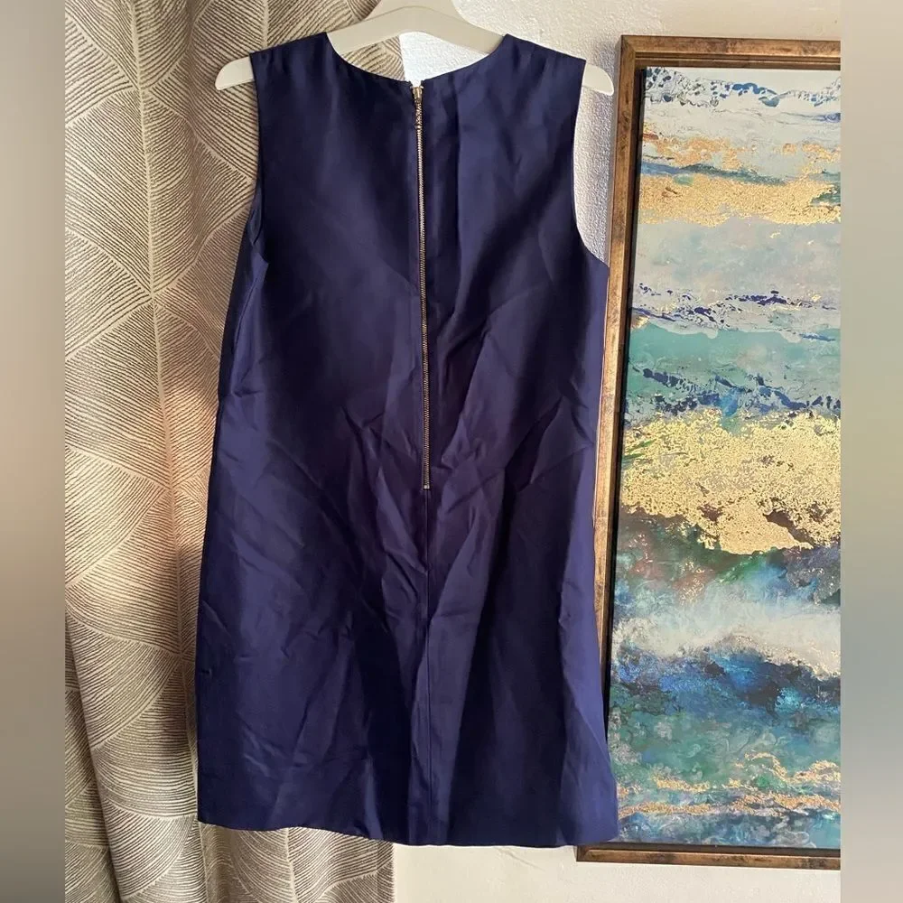 KATE SPADE Navy Blue V-Neck Sleeveless Viscose Sheath Dress SZ 2